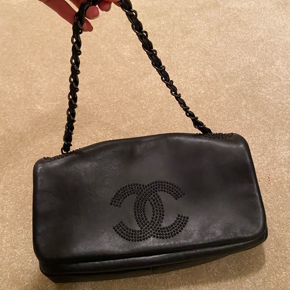 CHANEL Handbags - Chanel lamb skin black leather studded Shoulder Bag